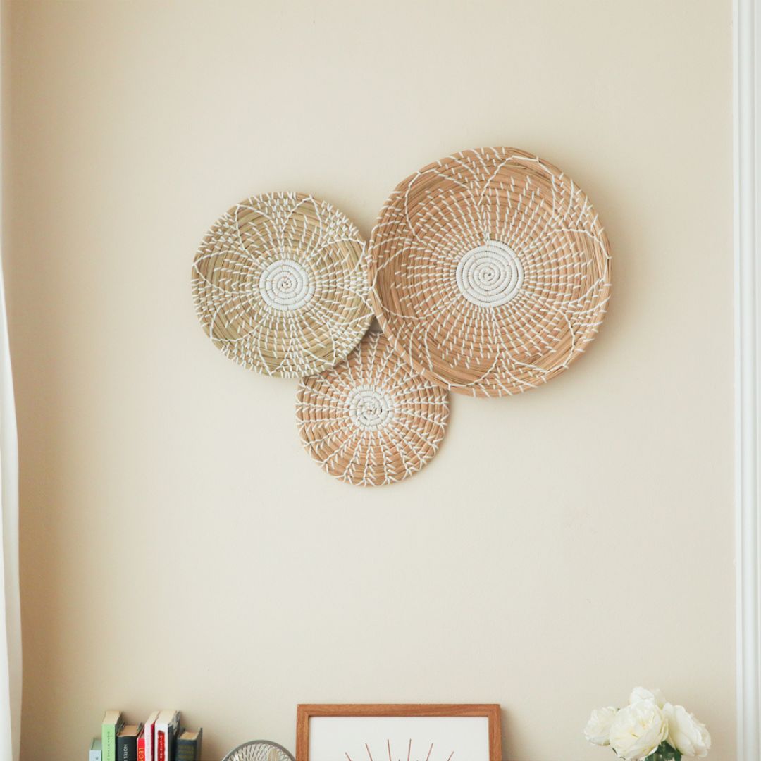 Handwoven Basket Wall Art 3 Petal - Floral Boho Style
