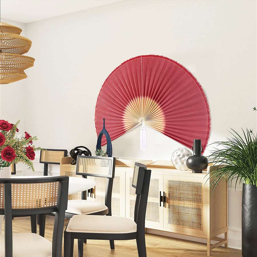 Vietnam Large Decorative Rustic Bamboo Wall Fan Wall Decor (Pink)